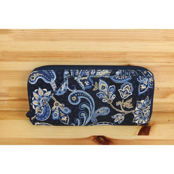 Vera Bradley Credit Card Wallet Purse Black Blue - Picture 1 of 5